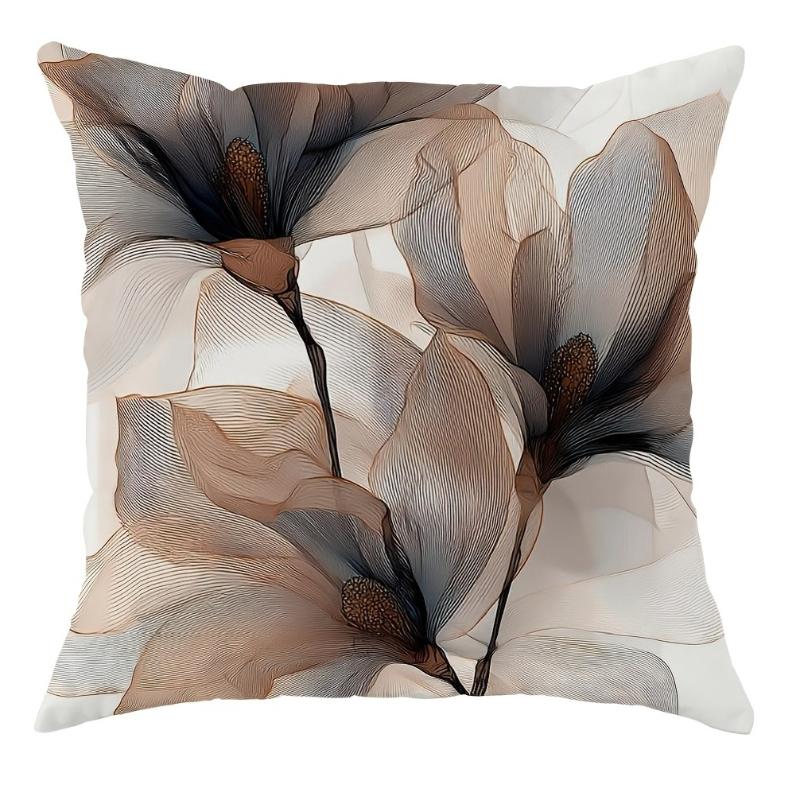 Floral Beige Brown Throw Pillow Cover One Sided Printing Decorative Cushion Cover Vintage Rustic Farmhouse Home Decorations Sofa