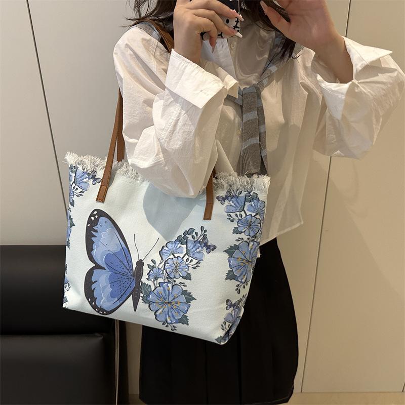 2025 New National Style Cute Handbag Fashion Casual Tote Bag Large Empty Embroidery Printed Shoulder Bag
