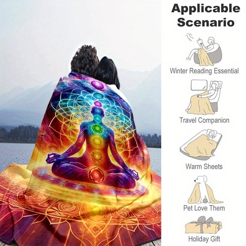 Meditation Chakras Spiritual Pattern Print Art Blanket - Soft All-Season Multi-Purpose Throw for Office, Nap, Dorm & Shawl