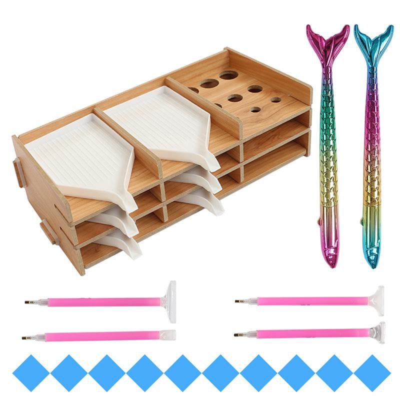 Wooden Diamond Painting Organizer Rack Multi Layer Tray Storage Holder for Beads Drills Pens Rhinestone Art and DIY Craft Tools