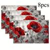 4/6/8pcs Red Poppy Floral Placemats 11.81 X 17.72inch - Elegant Table Decor for Dining, Kitchen, And Parties, Machine Washable, Durable Design with