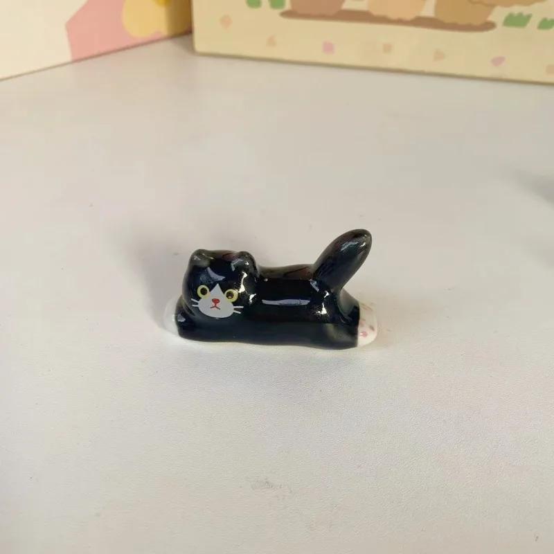 Ceramic Cute Cat Chopstick Holder Tableware Japanese Style Underglaze Restaurant Simple Oval Spoon Bracket Utensil for Kitchen