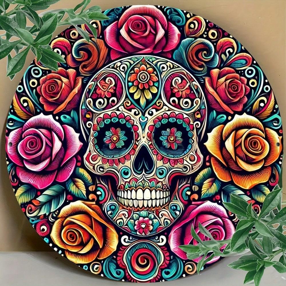 

Colorful Skull Wreath Metal Wall Art Floral Decor Gift 20x20 разноцветный