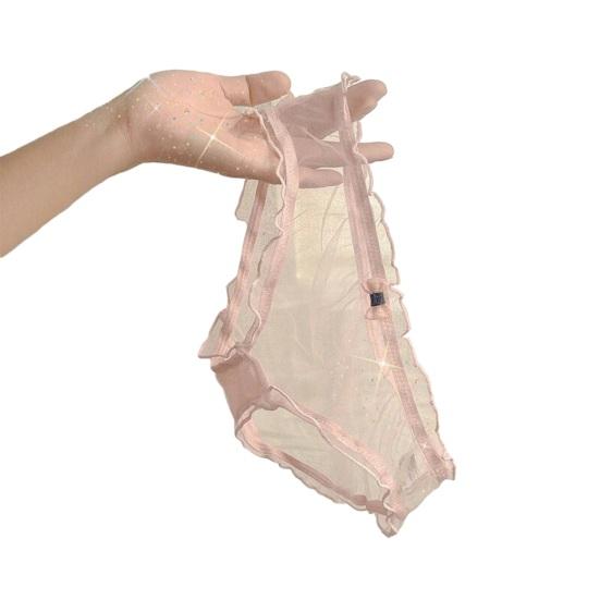 Damen Rüschenbesatz Cut-Out Netz-Slips Sexy Niedrige Taille Durchsichtige Unterwäsche mit Schleife Ultra Dünn Weich Durchsichtige Slips