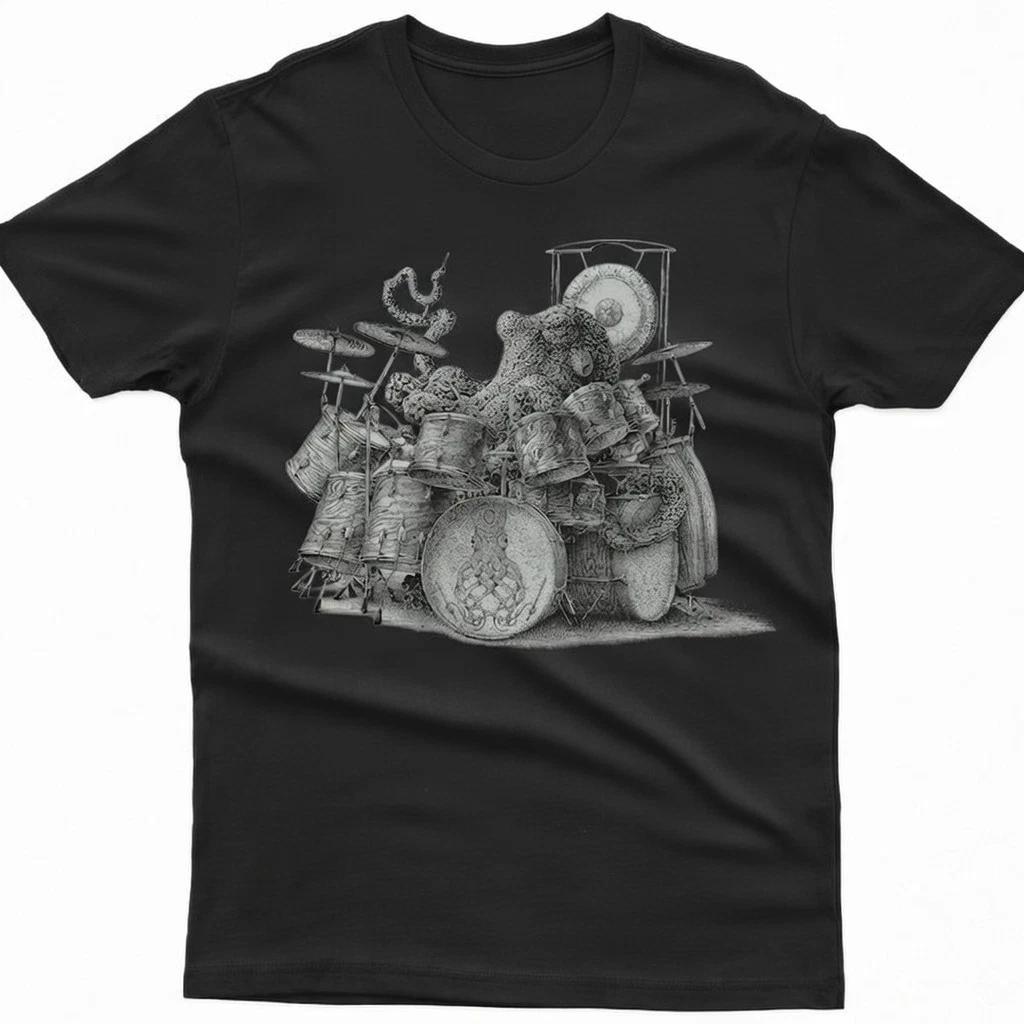Octopus Playing Drums T-Shirt – Fun Drummer Graphic Tee 4XL