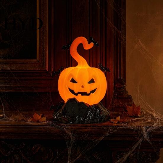 Halloween Window Display LED Candle Light Figurine, Bat Tombstone Glowing Tabletop Ornament, Warm Lighted Props Pumpkin Decor Prop for Escape
