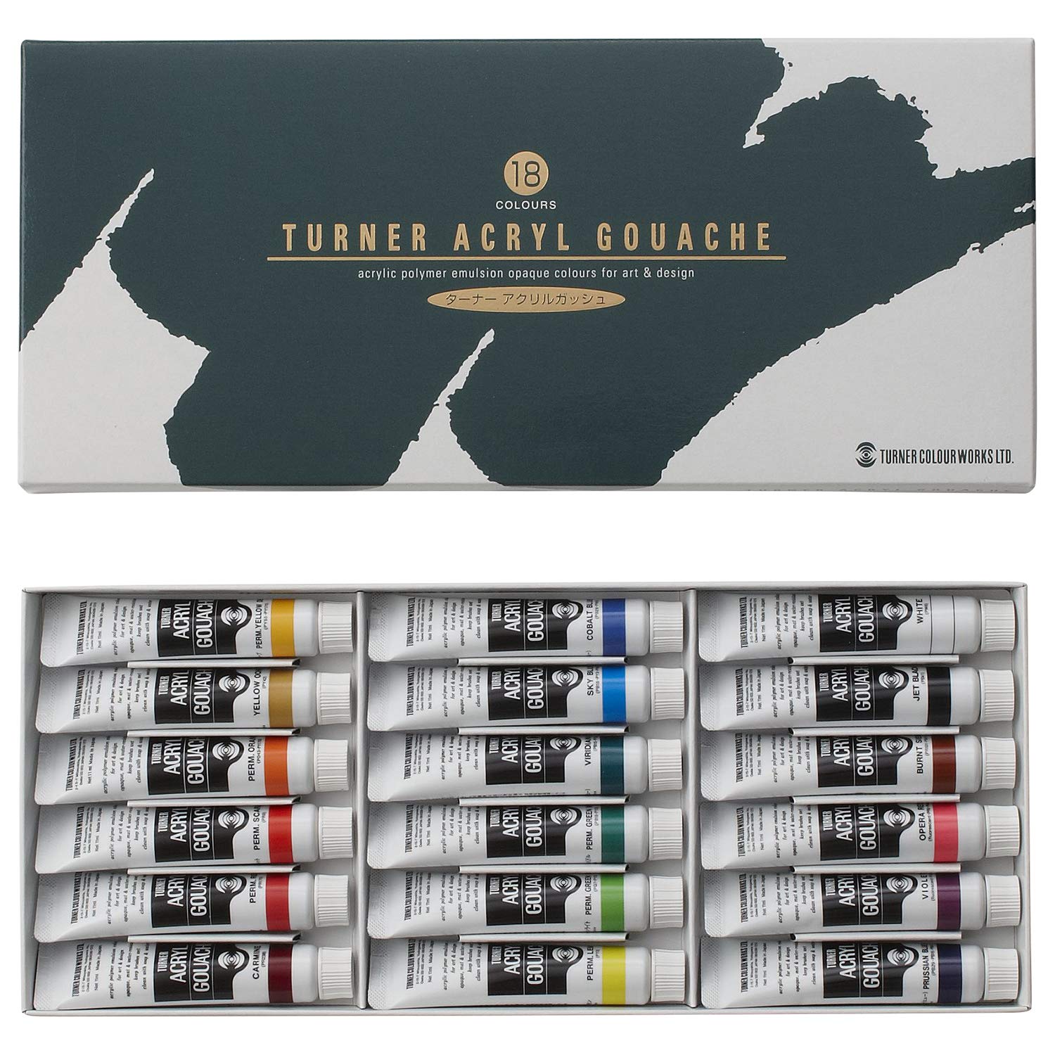 

Набір акрилової гуаші Turner s, 18 кольорів для школи, AG18C, 0,4 рідкої унції (11 мл)