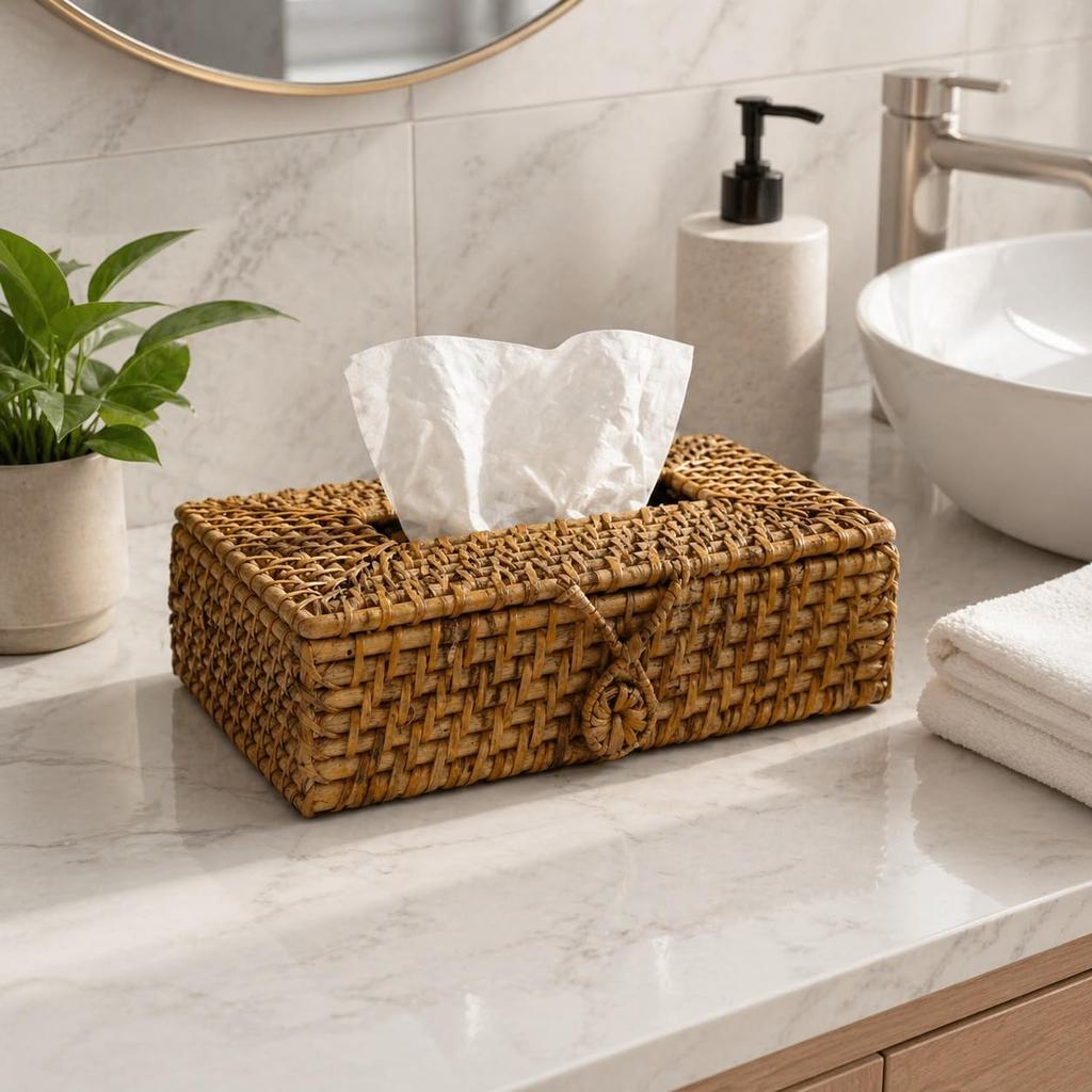 Eco Decx Handcrafted Rattan Tissue Box  Holder, Woven Tissue Paper Cover for Bathroom, Dining Table & Home Decor, 23 X 15 X 9 Cm
