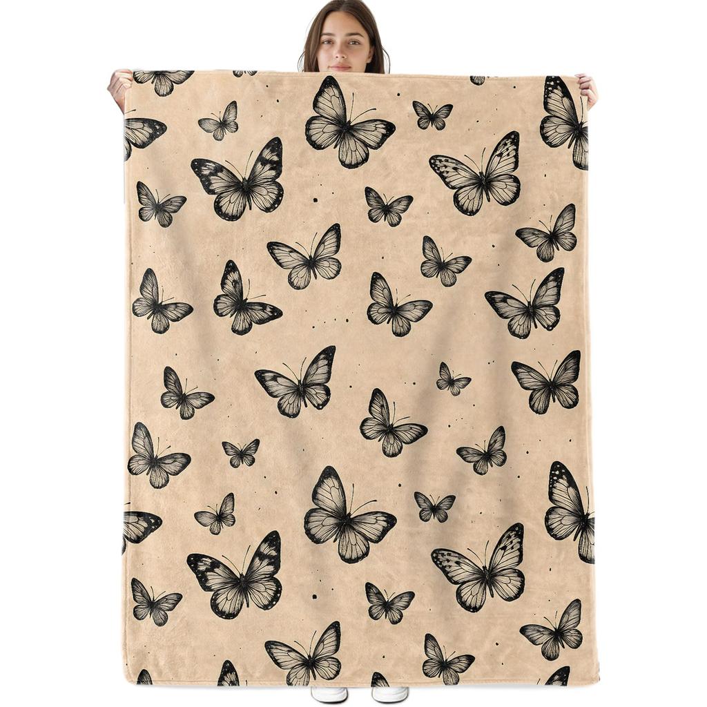 Super Soft Funny Butterfly Throw Blanket Cozy Fleece Fuzzy Plush Flannel Blanket for Travel Camping Living Room Sofa Decor Gift
