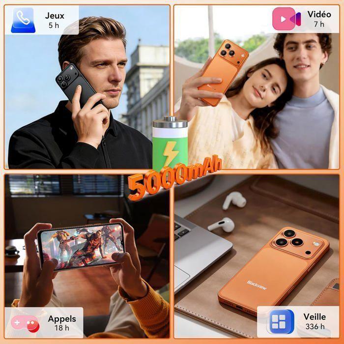 Refurbished - BLACKVIEW WAVE 7C Smartphone 6.56" 16Go(4+12) + 64Go/jusqu'à 2To 5000mAh Android 16 32MP Téléphone portable 4G Double Sim GPS Orange