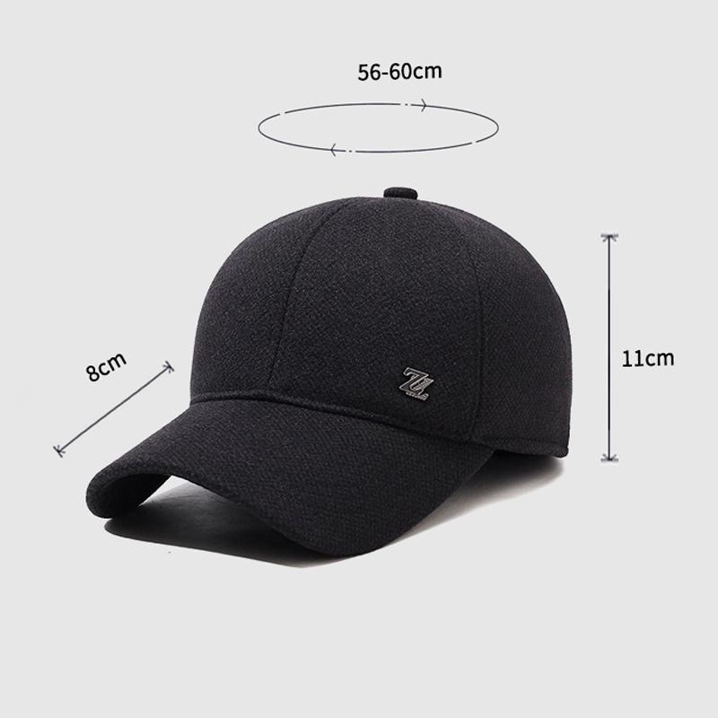 Men's Autumn Winter Woolen Baseball Cap Middle-Aged and Elderly Warm Cap Dad Ear Protection Cap
