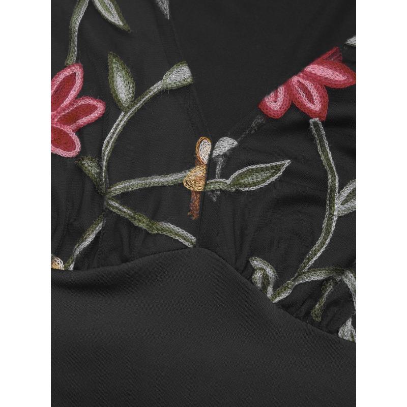 YYFS Damenmode, lässig, Blumenmuster, Druck, Frühling, Herbst, langärmelig, V-Ausschnitt