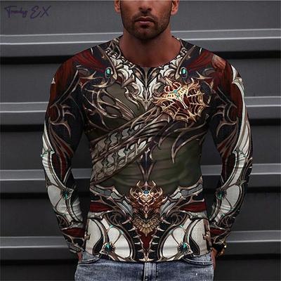 Coole 3D Digitaldruck T-Shirts für Herren Aktuelle Streetwear Grafik T-Shirts Tops Sport O-Ausschnitt Langarm T-Shirt Herren Kleidung