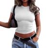 Europe and the United States Popular Solid Color Round Neck Thread Pit Strip Short T-shirt Factory
