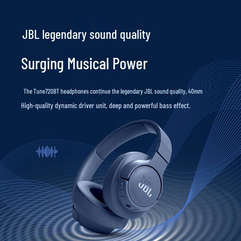 JBL Bluetooth 72TUNE Wireless Over-Ear Headphones with Sound Effects, Low Frequency, Available in Pure Black, White, and Blue.