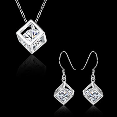 Boucles d'oreilles en argent Sterling 925, pendentif en treillis de cristal fin, ensembles de bijoux pour femmes, cadeaux de fête de mariage à la mode