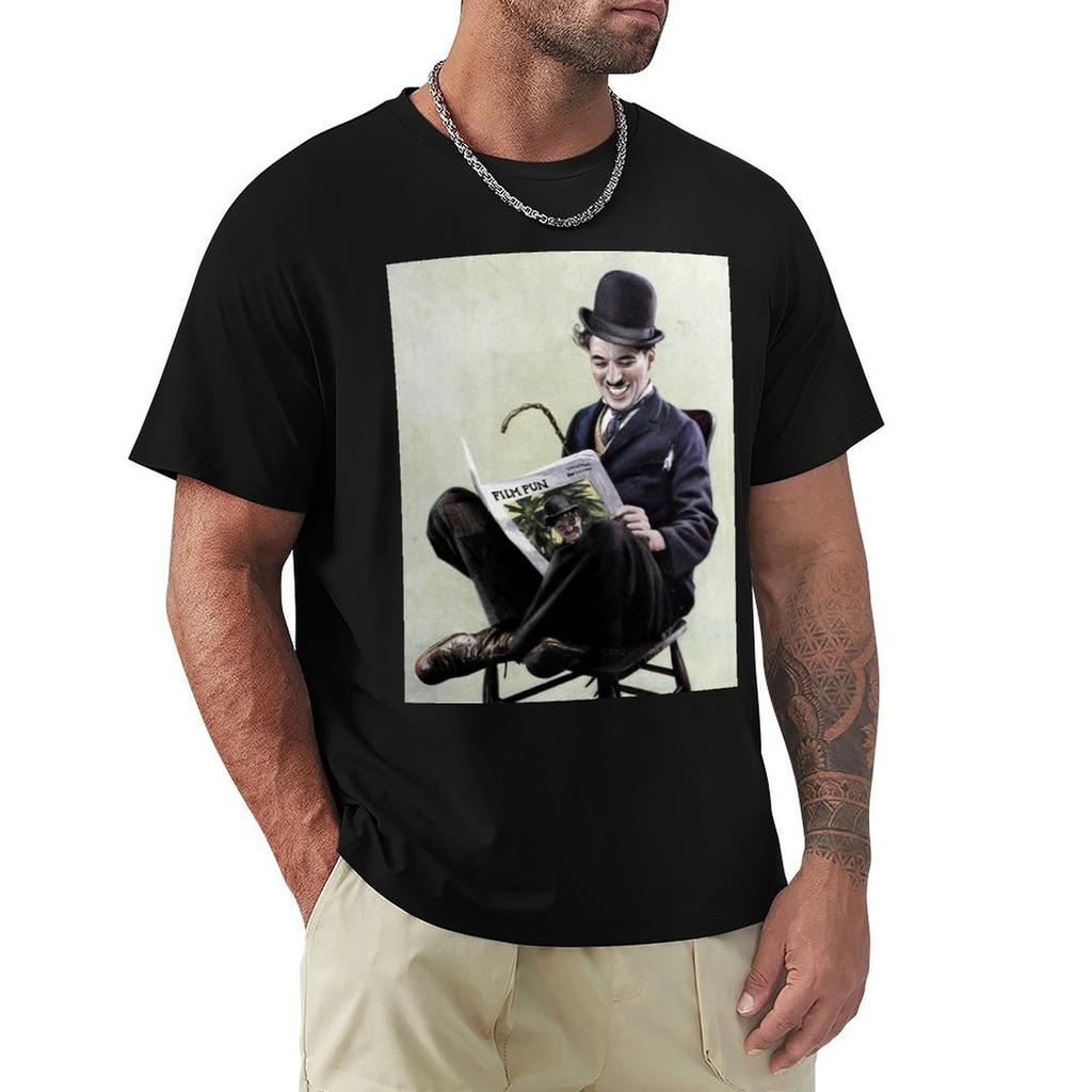 Charlie Chaplin Tshirt Basic Short Sleeve Cotton Blend Tshirt