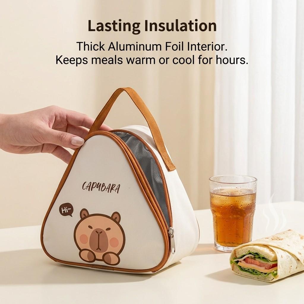 Capybara Bear Thermal Lunch Bag Mini Insulated Bento Box Snack Food Cooler Container Kids School Women Kawaii Triangle Handle