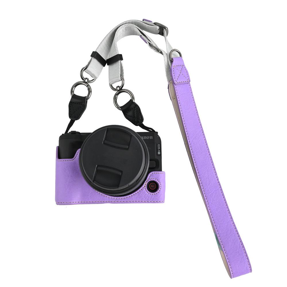R50V PU Leder Kamera Halbtasche für Canon EOS R50V Batterieöffnung Bodenabdeckung mit Riemen