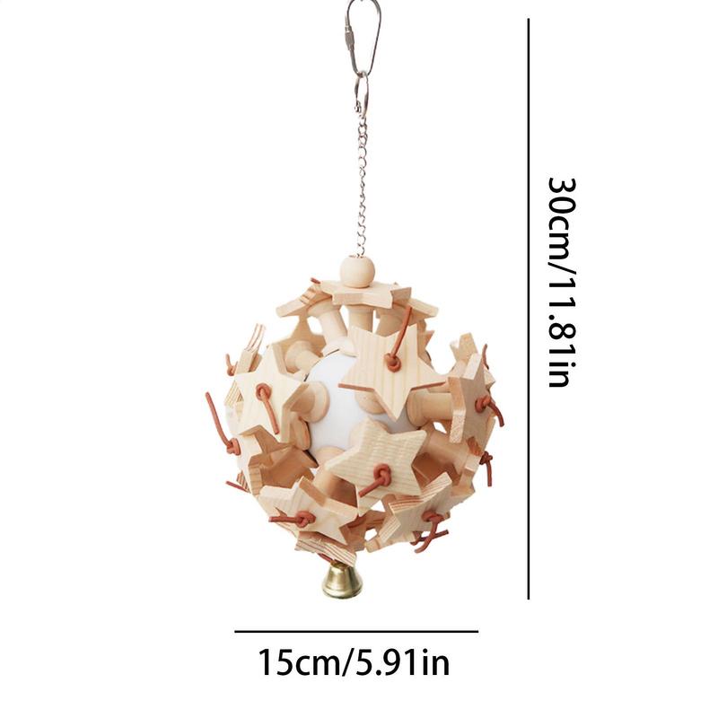 Bird Toys Wooden Blocks Wood Stars Leather Toy Bird Chewing Teether Parrot Cage Bite Activities Wear Resistant For Large Macaws