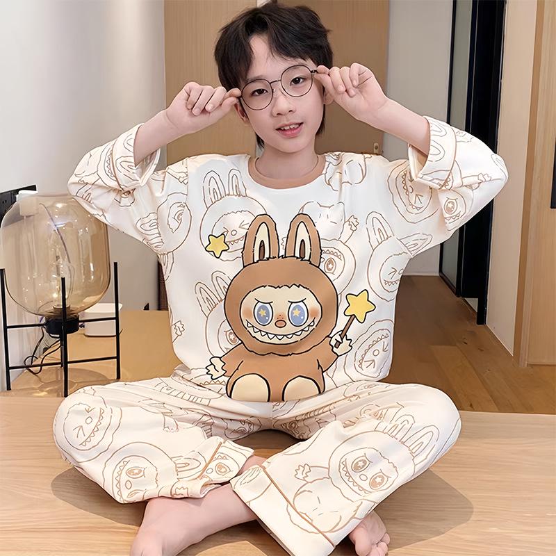 Spring/Autumn Long Sleeve Pajama Set for Boys - Cartoon Design for Kids & Teens
