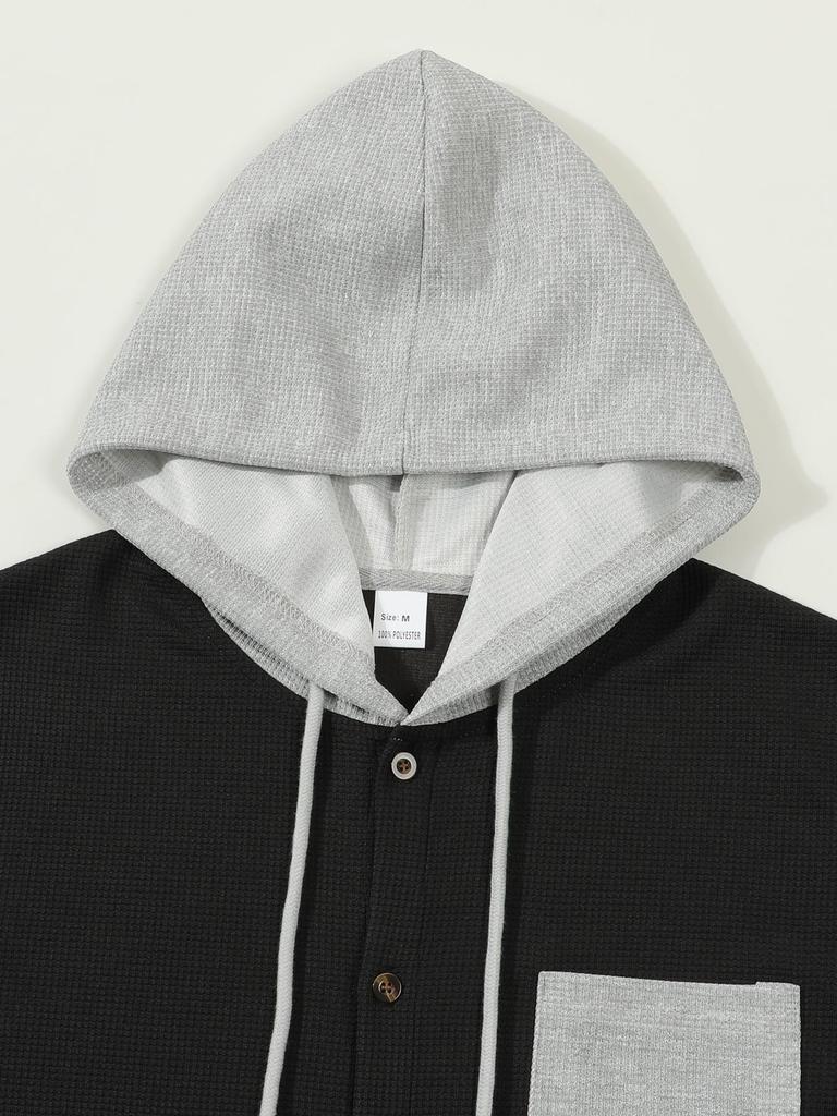 Men's Solid Color Waffle Knit Hooded Cardigan Jacket 2025