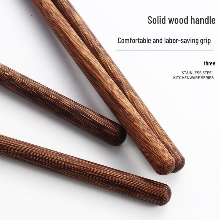 Stainless Steel Spoon & Fork Set with Wood Handle for Buffet & Hot Pot