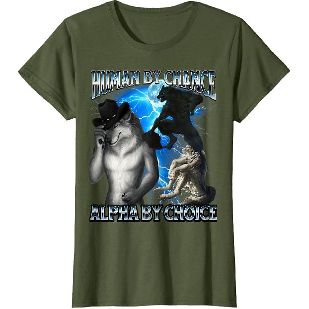 Funny Shirts Human By Chance Alpha By Choice Wolf Meme Tees T Shirts for Men