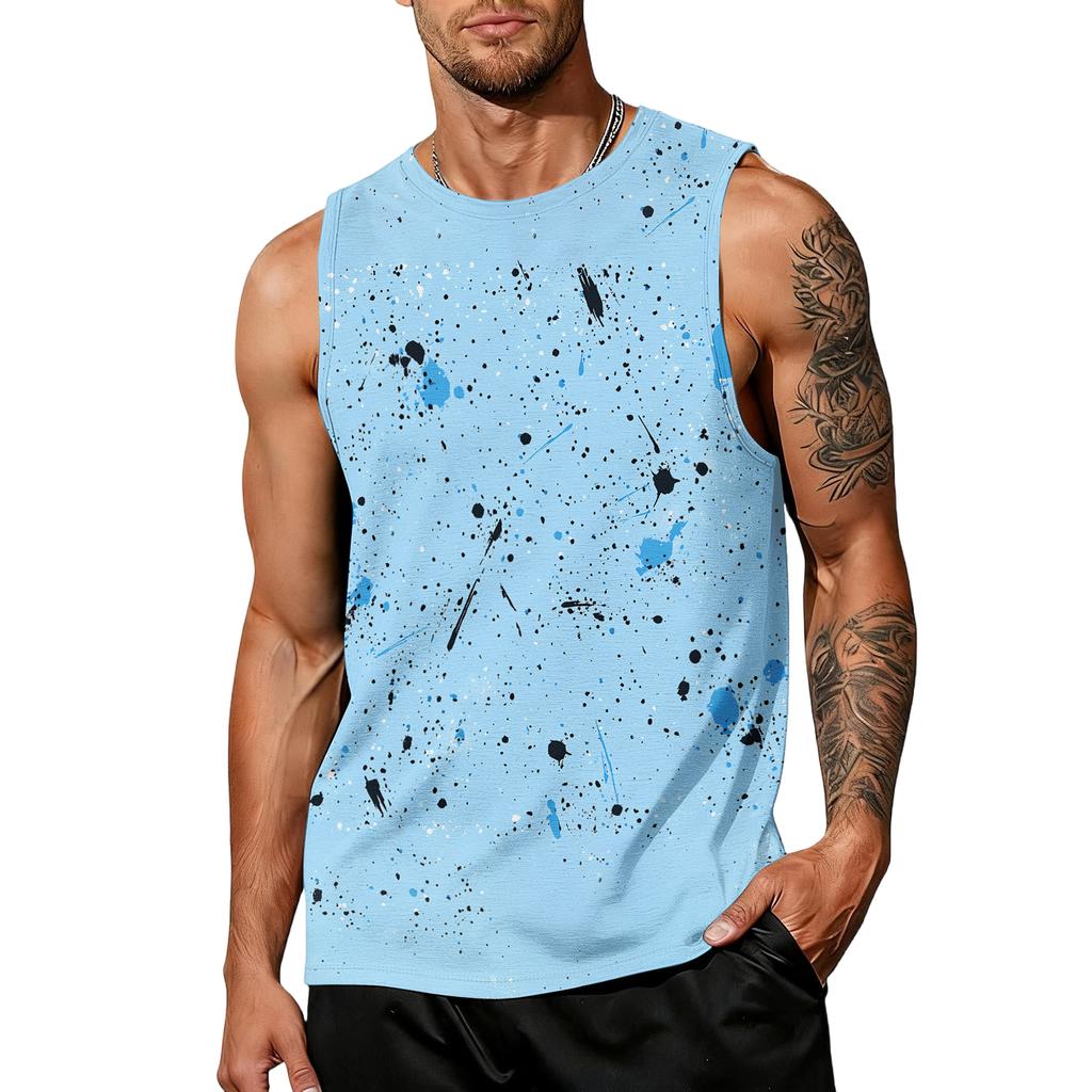 Men's Casual Trend Ink Wash Print T-shirt For Men - Men's Sporty Breathable Sleeveless Top