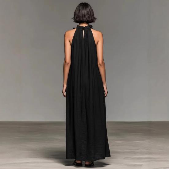 Summer Maxi Dress for Women Ruffle Halter Sleeveless Long A-Line Dress Casual Beach Vacation Flowy Sundress