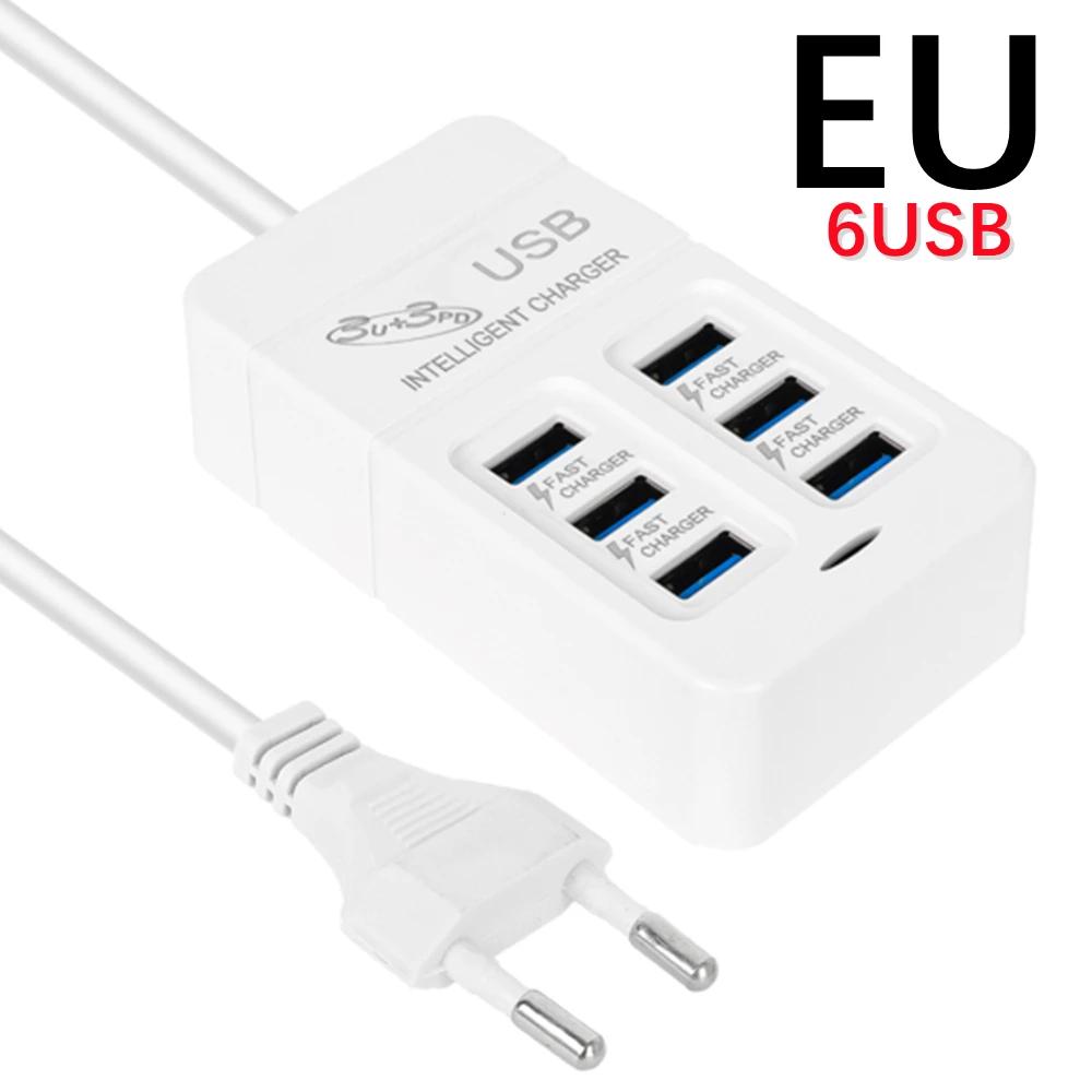 6Ports Multiport USB Charger 35W PD Type-C Mobile Phone Fast Chargin Quick Type C Wall Chargers TypeC Hub Adapter EU US Plug
