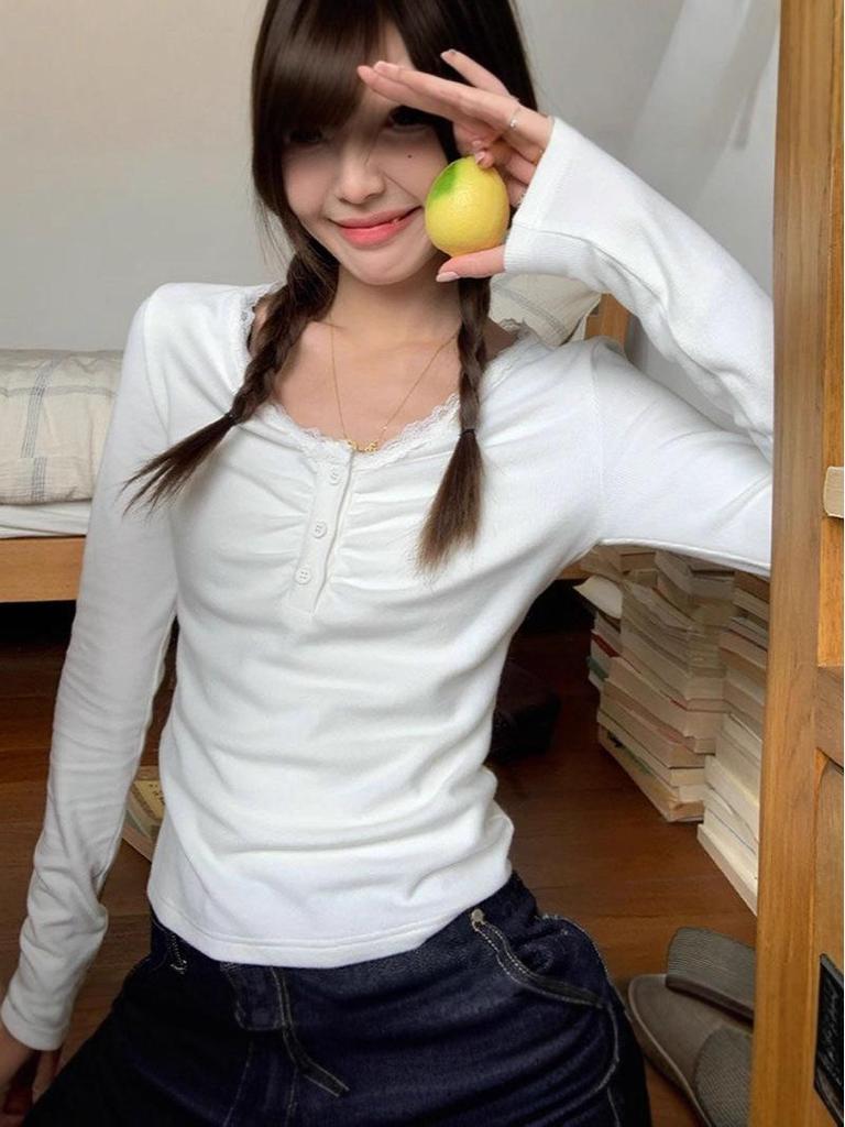 Autumn/Winter Slimming Spicy Girl Long-Sleeve Cropped T-Shirt for Women - Versatile Flattering Base Layer Top