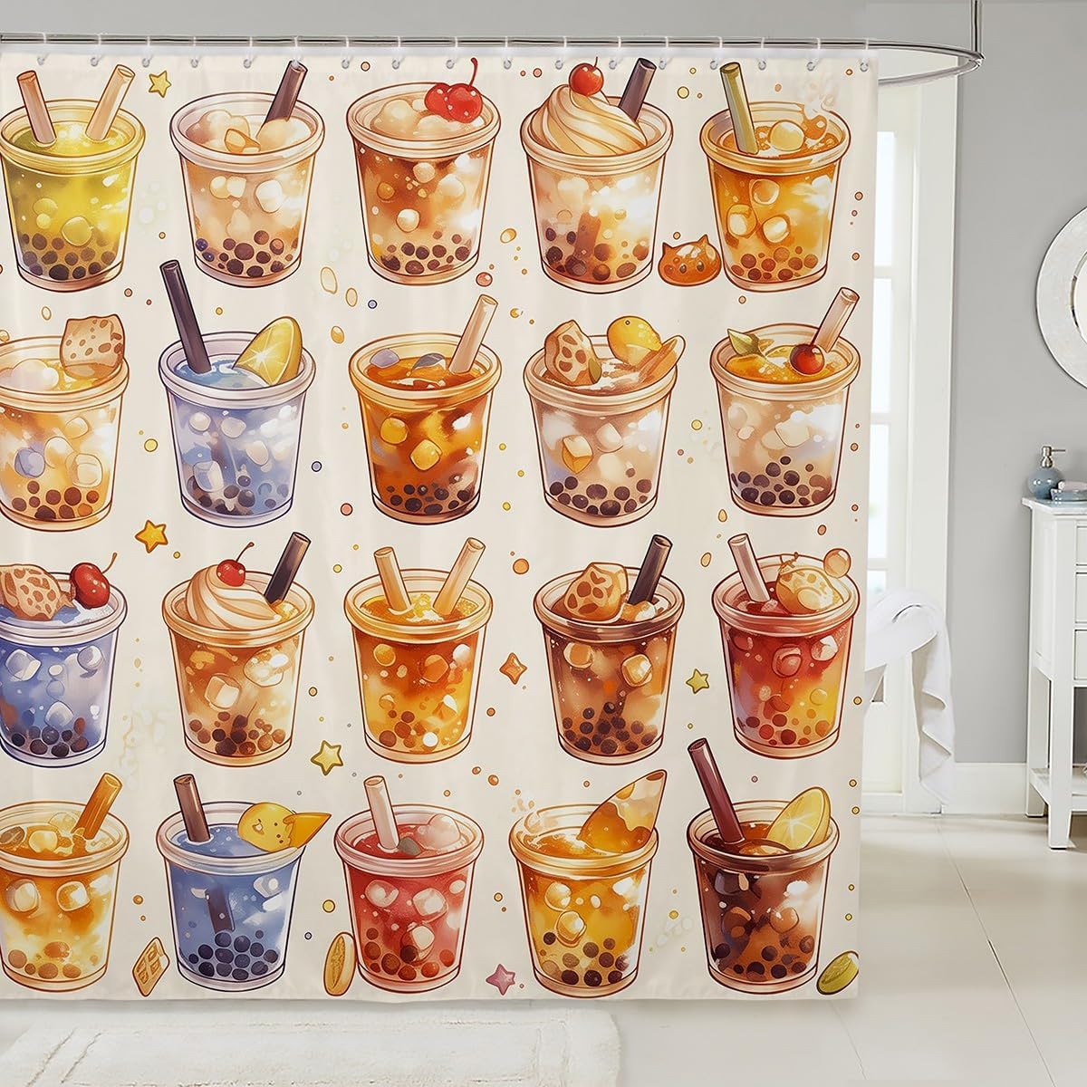

Ramen Noodle Shower Curtain Set Bathroom Decor For Kids Girls Boys,Japanese Style Bathroom Set Funny Food Fabric Shower Curtain W60H190(CM)-1 Pcs