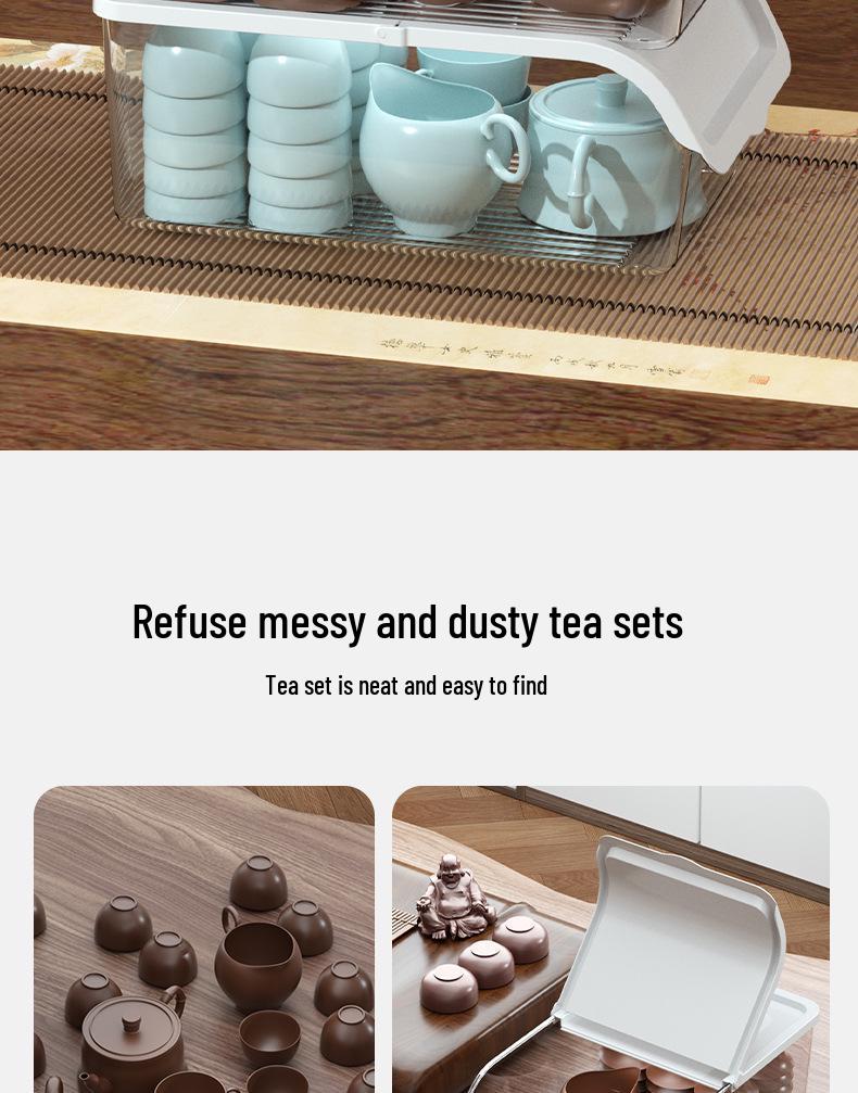 White Transparent Tea Set Storage Box with Lid - Dustproof, Moisture-Proof Kitchen Countertop Organizer