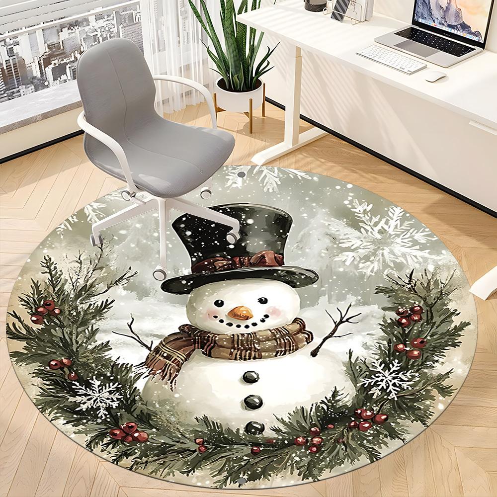 1PC Winter Wonderland Office Round Area Rug, Mat Suitable For Office, Under Office Chairs Bedroom Living Room Home Decor, Room Deco