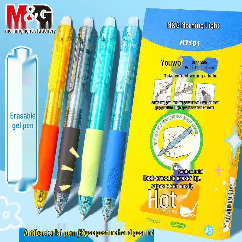 AKPH7101 Heat Erasable 0.5mm Gel Pen with Comfortable Grip and Bullet Tip for Students H7101 Blue Click Erasable Pen