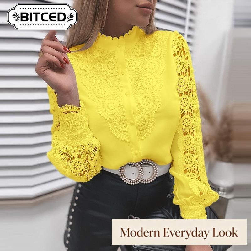 BITCED Damenmode, lässig, einfarbig, langärmelig, Blusen und Hemden