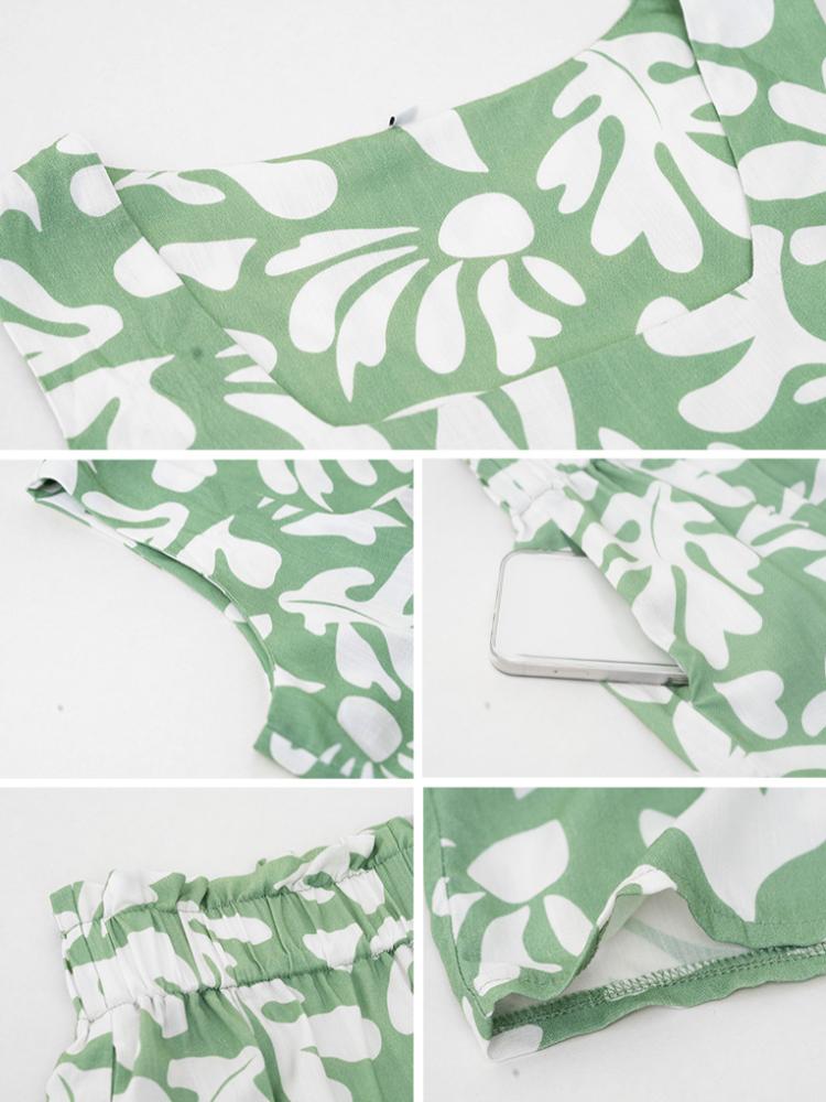 Damen Frühling und Sommer Neu Lässiger Print Westenanzug Damen Kurzarm Lässiges T-Shirt Hemd Shorts