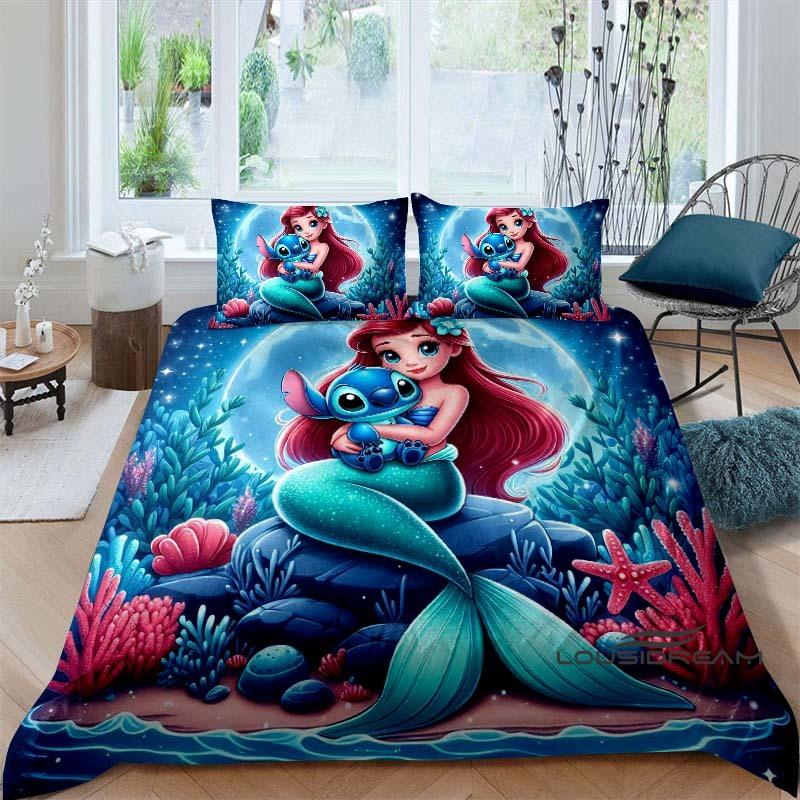 Cartoon The Little Mermaid Duvet and Pillowcase Bedding Set, for Boys and Girls' Bedroom Decor, Children's Gifts.