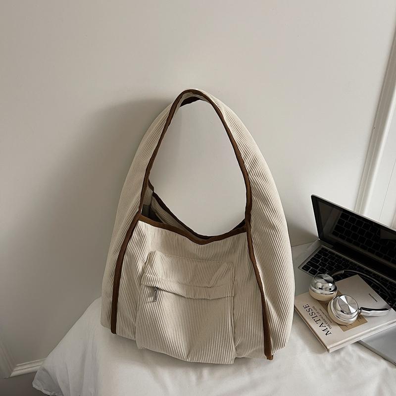 Corduroy Tote Bag Women's Commuter Shoulder Bag Large Capacity Student Class Handbag