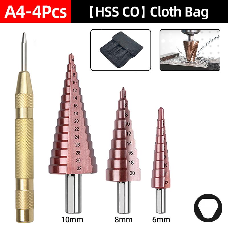 HSS CO Cobalt Step Drill Bit Straight Spiral Groove Hex  Shank Metal Stainless Steel Hole Saw Cutter Stepped Drilling Power Tools