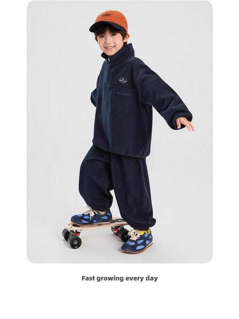 Chłopięcy zimowy zestaw 2025 puszysty sweter i spodnie polarowe