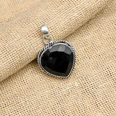 Ciondolo gioielli in argento sterling 925 fatto a mano con pietra preziosa spinello nero per lei