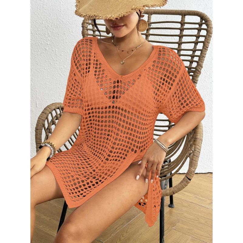 Bluză Rochie Bikini Tricotată de Vară Nouă pentru Femei cu Decolteu în V și Decupaj Deschis