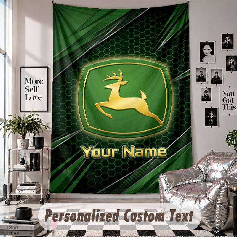 Wall Hanging Tapestry With Custom Name & Text, John Deere Decorative Tapestry For Bedroom