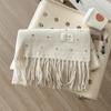 Cream Sweet Girl Wind Color Dot Tassel Scarf Women'S Winter Premium Soft Glutinous Fashion College Style Warm Neck