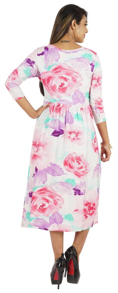 Phagun Women Summer Midi Dress Casual Loose Pockets Dress Scoop Neck Dresses