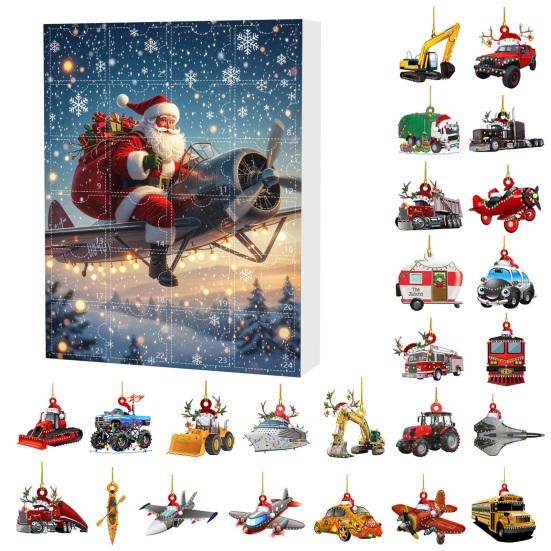 2025 Transportation Advent Calendar 24 Days Christmas Countdown with Collectible Train Plane Pendants Holiday Gifts for Toddler Boys Kids