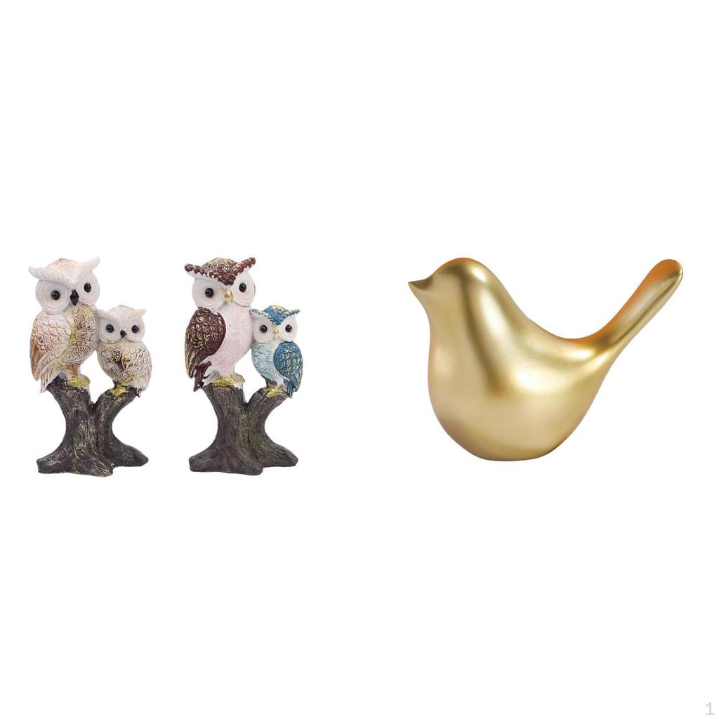 Owl Bird Sculpture Figurine Realistic Animal Statue Modern Home Decor Ornament for Desktop Office
