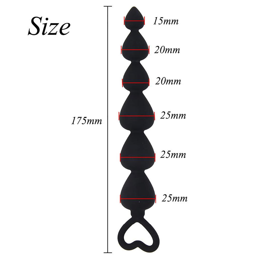 Anal Beads for Anal Thin Anal Silicone Anal Plug with Finger Anal Black Beginners, 6-Bead Pearls, Beads, Loop, Multi-Purpose Toy, 175mm,